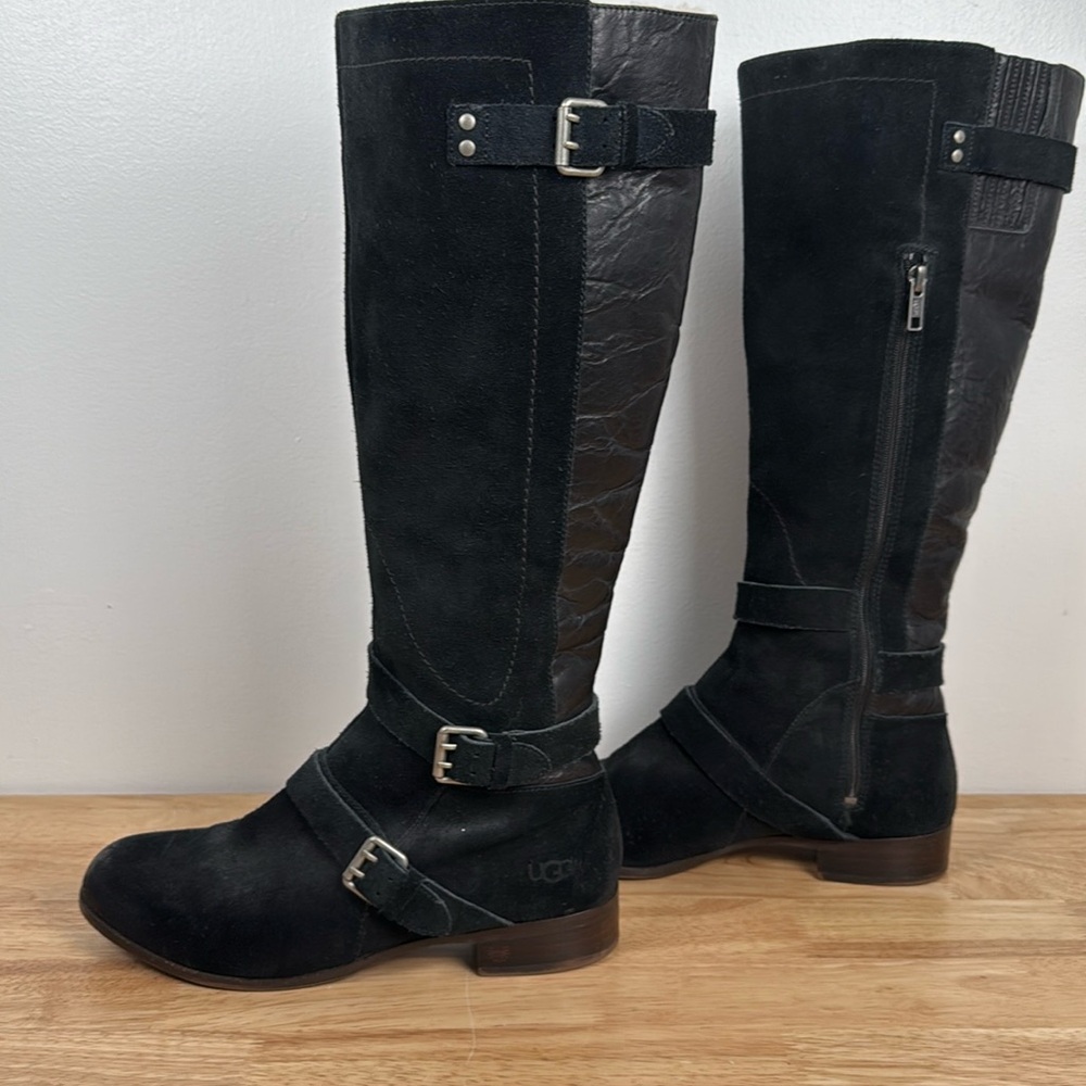UGG | black Suede Buckle Cydnee Riding Boots